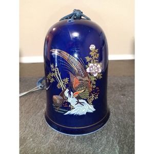 Vintage 1981 Paul Marshall Bell Chime with Hanger Royal Blue Pheasant Gold Trim